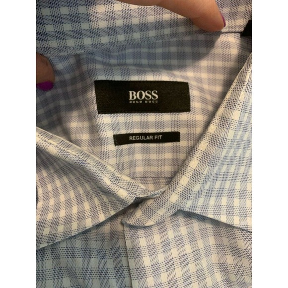 Hugo Boss Light Blue Gingham Button Down Long Sleeve Shirt Size 41 (L) - Picture 5 of 8